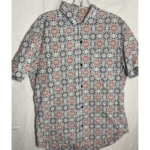 OUTER KNOWN Mens Geometric Print Short Sleeve Button Down Shirt Size Large